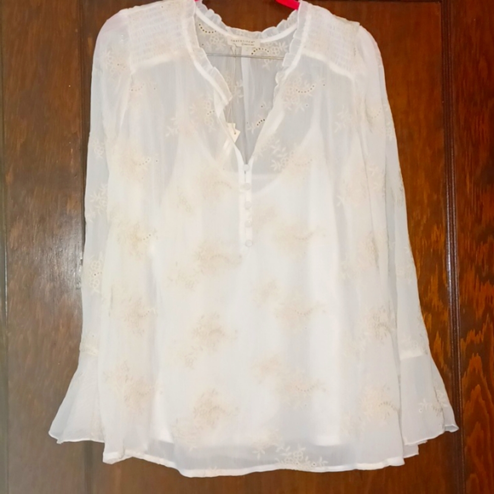 *NWT* Love Stitch Off White Boho Embroidered Blouse With Tank Sz Large